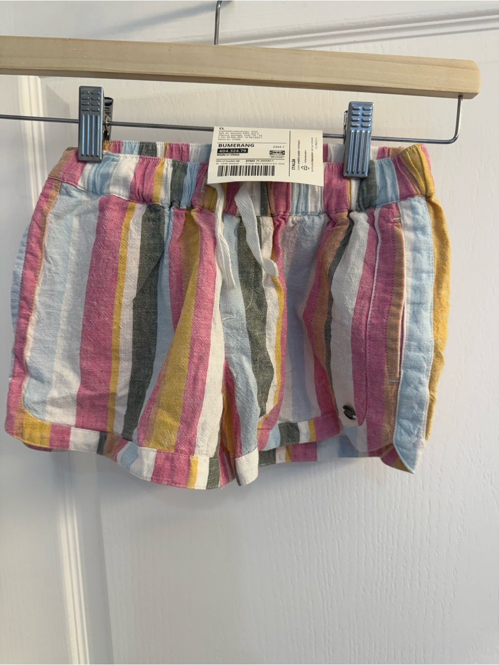 Roxy Kids Striped Drawstring linen Shorts in Pink, Yellow, Blue - girls 8
